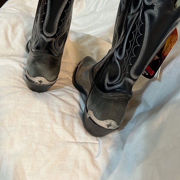 Durango mens leather boots (new) black & gray W/ decorative metal tips nice ? main image 11